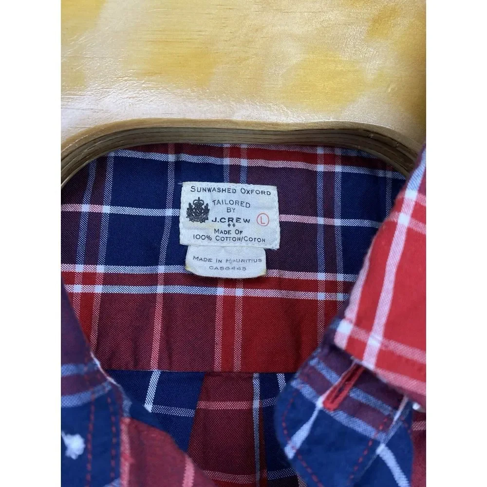 Tailored By J Crew Mens Long Sleeve Button Front Shirt Red Blue Plaid Large‎
